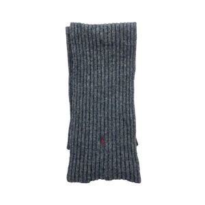 Polo Ralph Lauren Gray Wool Blend Knit Scarf Red Pony Logo Ribbed Unisex Winter